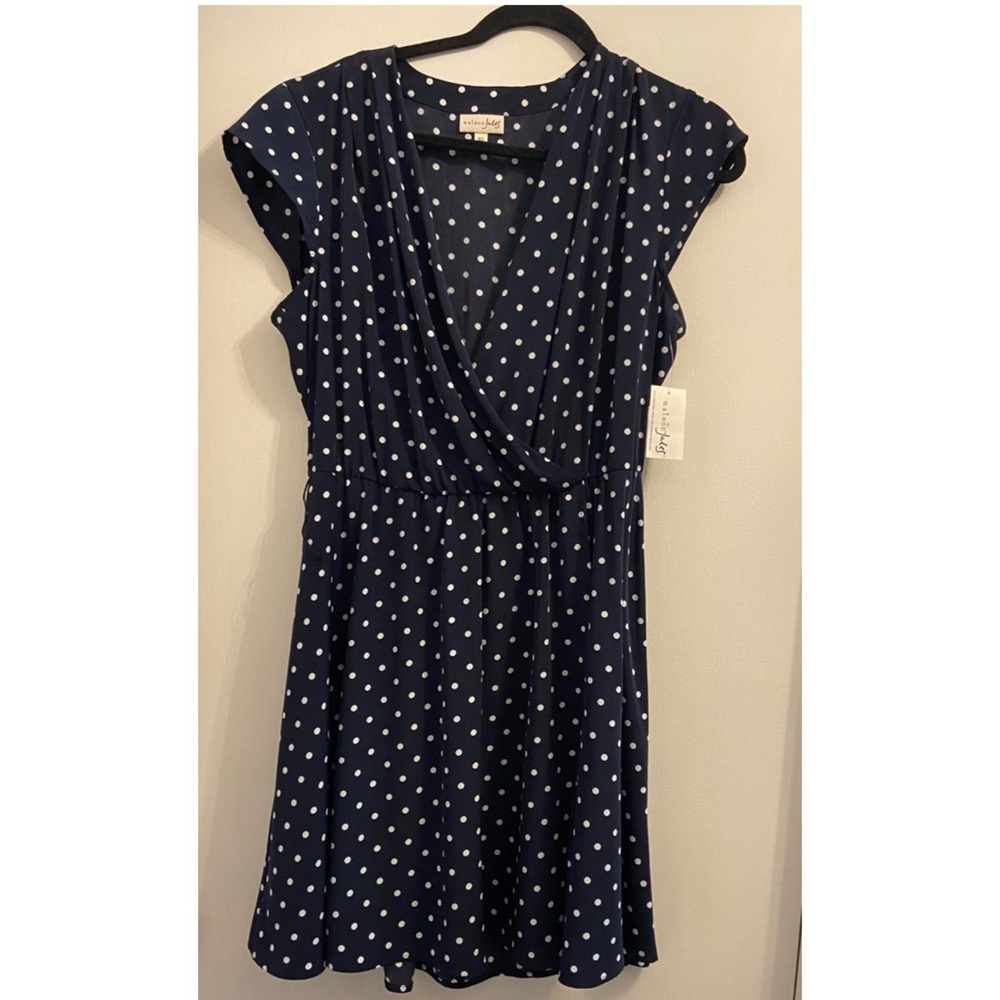 Maison Jules XL Navy/White Polka Dot Dress
